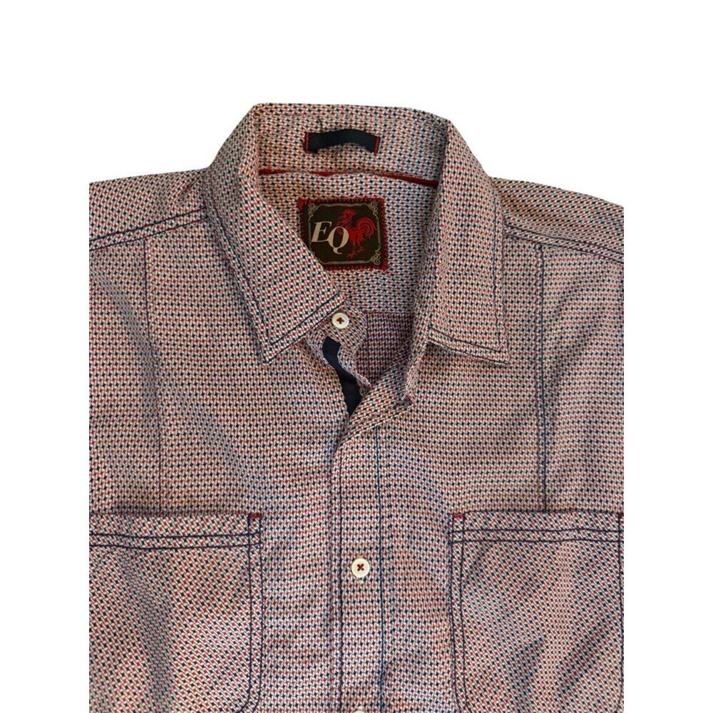 EQ Mens Button Down Shirt Long Sleeve Patterned Casual Western Style Large